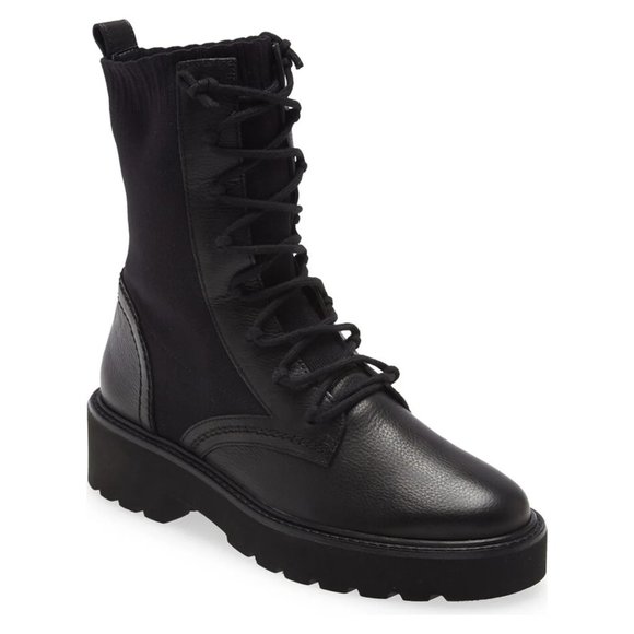 NWT $550 PAUL GREEN KAIDEN COMBAT BOOT BLACK CHUNKY LEATHER 4.5 AU 7 US (TD6)